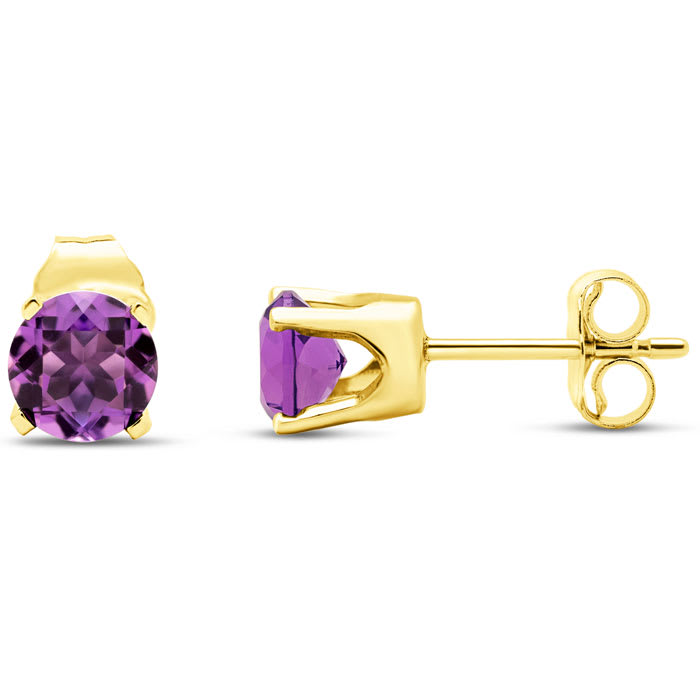 1 Carat Amethyst Stud Earrings In Yellow Gold