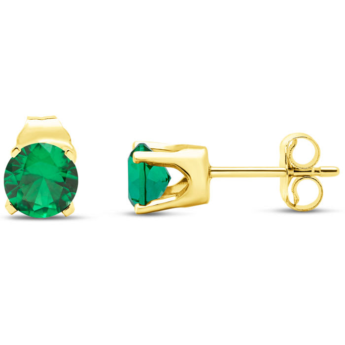 1 Carat Emerald Stud Earrings In Yellow Gold