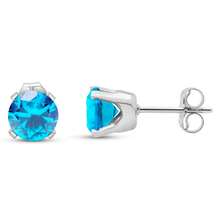 1 1/2 Carat Blue Topaz Stud Earrings In White Gold
