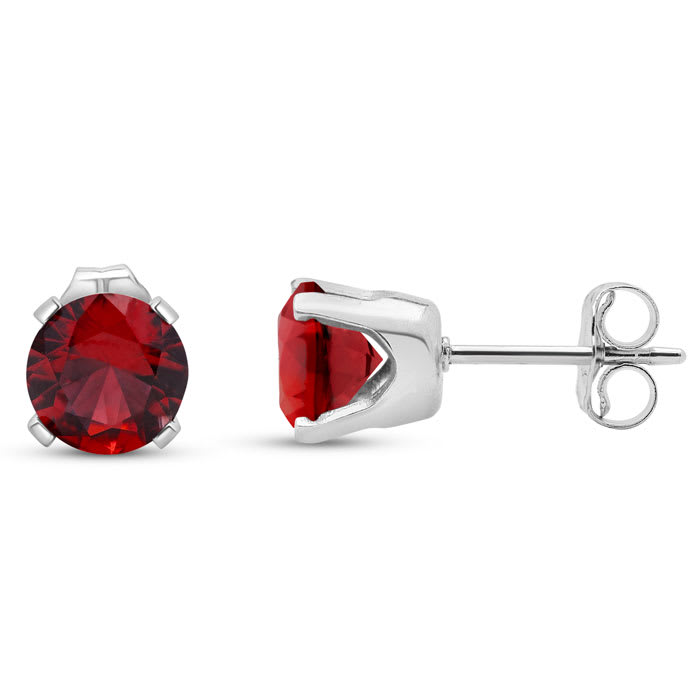 1 1/2 Carat Garnet Stud Earrings In White Gold