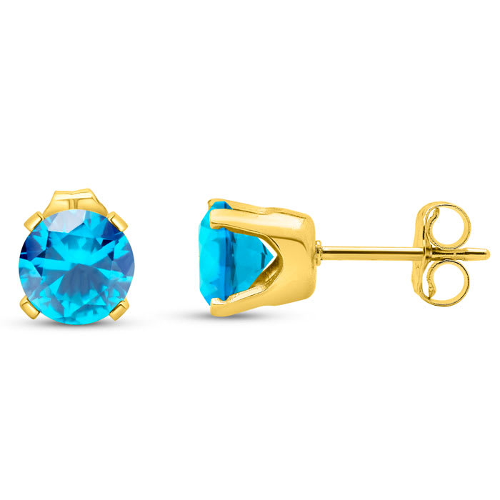 1 1/2 Carat Blue Topaz Stud Earrings In Yellow Gold