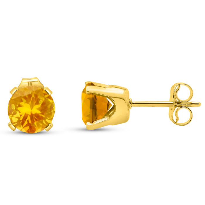 1 1/2 Carat Citrine Stud Earrings In Yellow Gold