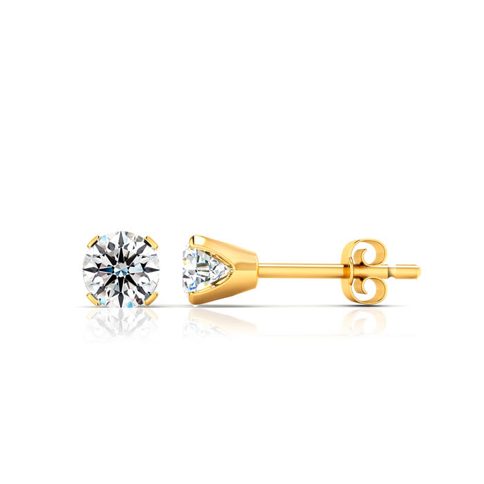 1/4 Carat Lab Grown Real Diamond Stud Earrings In Yellow Gold