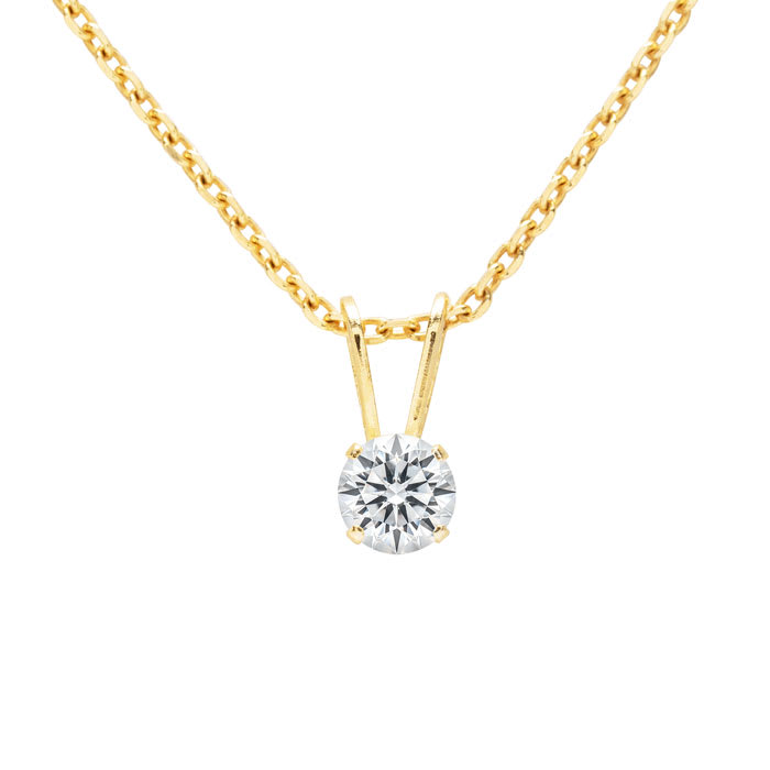 1/10 Carat Lab Grown Diamond Solitaire Necklace In Yellow Gold With Free Chain