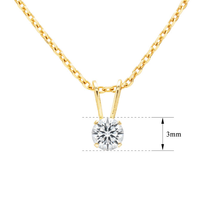 1/10 Carat Lab Grown Diamond Solitaire Necklace In Yellow Gold With Free Chain