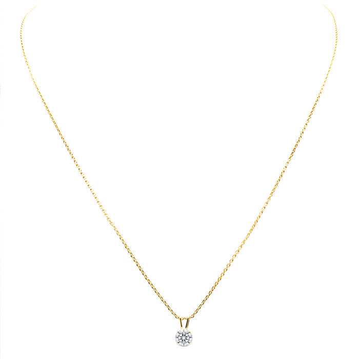 1/10 Carat Lab Grown Diamond Solitaire Necklace In Yellow Gold With Free Chain