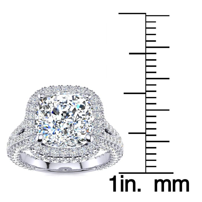 6 Carat Cushion Cut Lab Grown Diamond Halo Engagement Ring In 14K White Gold