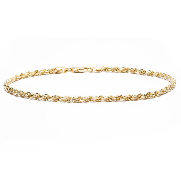 CLEARANCE Solid Rope Anklet Bracelet In Yellow Gold Over Sterling Silver, 9 Inches