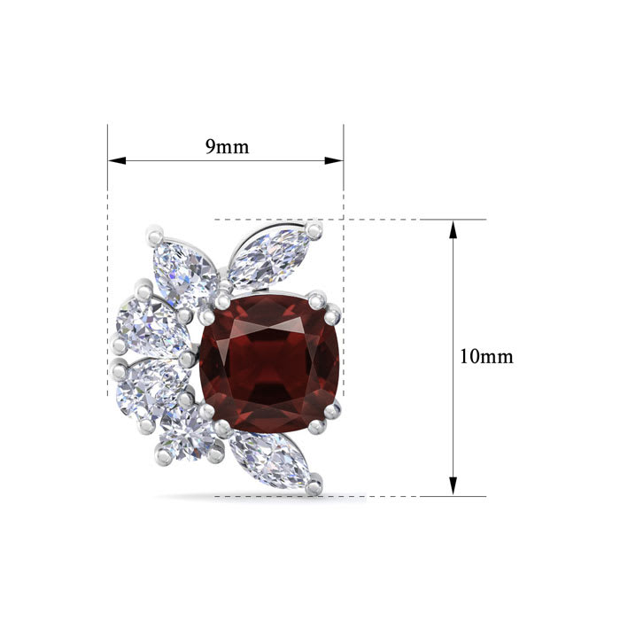 1 3/4 Carat Cushion Cut Garnet and Lab Grown Diamond Cluster Stud Earrings In 14 Karat White Gold