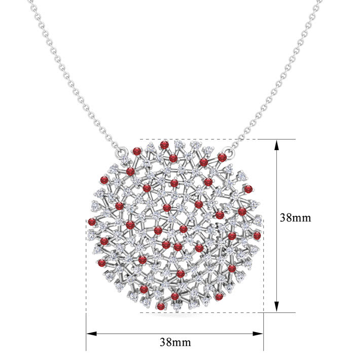 2 1/2 Carat Ruby and Lab Grown Diamond Cluster Necklace In Sterling Silver