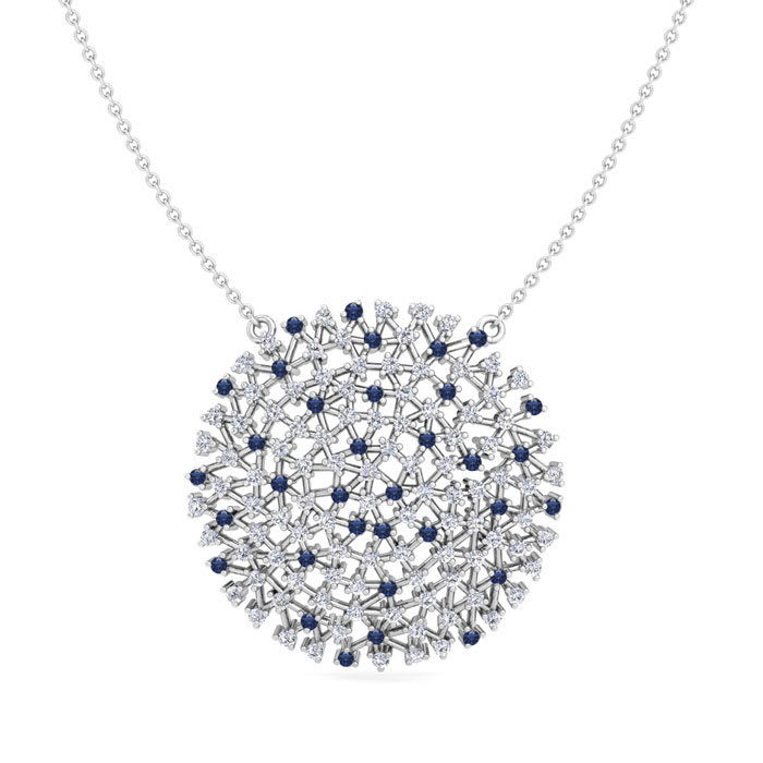 2 1/2 Carat Sapphire and Lab Grown Diamond Cluster Necklace In Sterling Silver