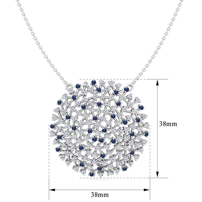 2 1/2 Carat Sapphire and Lab Grown Diamond Cluster Necklace In Sterling Silver