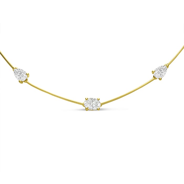 3 Carat Fancy Shape Lab Grown Diamond Station Necklace In 14 Karat Yellow Gold, 18 Inches