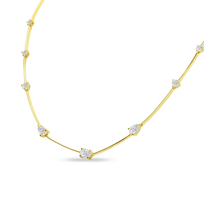 3 Carat Fancy Shape Lab Grown Diamond Station Necklace In 14 Karat Yellow Gold, 18 Inches
