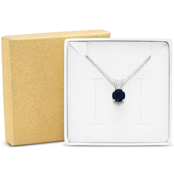 1 Carat Sapphire Solitaire Necklace In White Gold With Free Chain