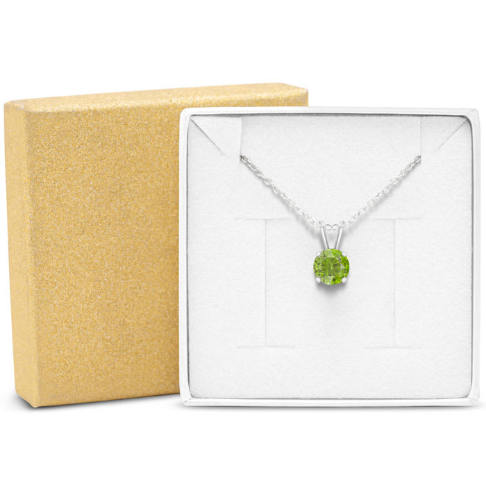 1 Carat Peridot Solitaire Necklace In White Gold With Free Chain