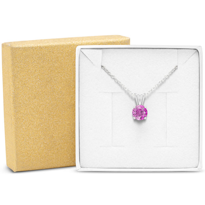 1 Carat Pink Topaz Solitaire Necklace In White Gold With Free Chain