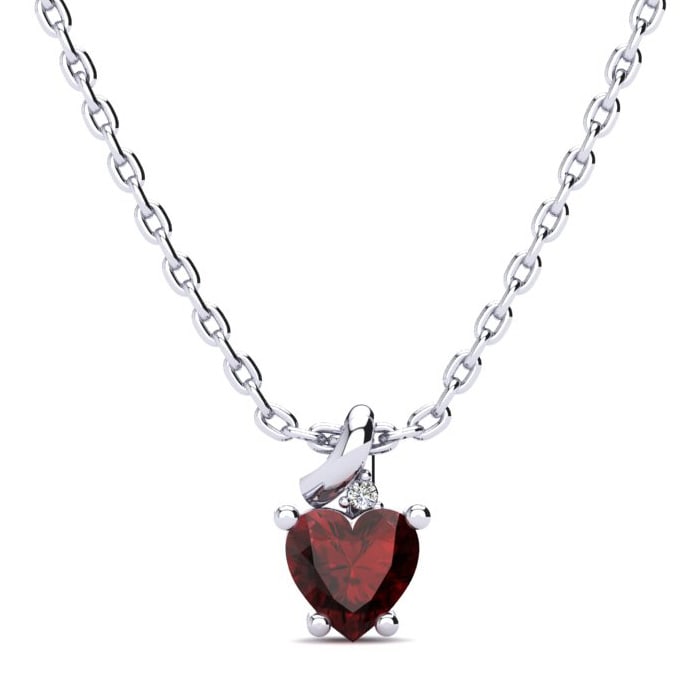 1 2ct Garnet and Diamond Heart Necklace in 10k White Gold