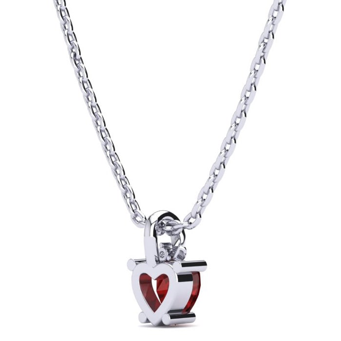 Garnet Necklace: Garnet Jewelry: 1/2ct Garnet and Diamond Heart Necklace in 10k White Gold