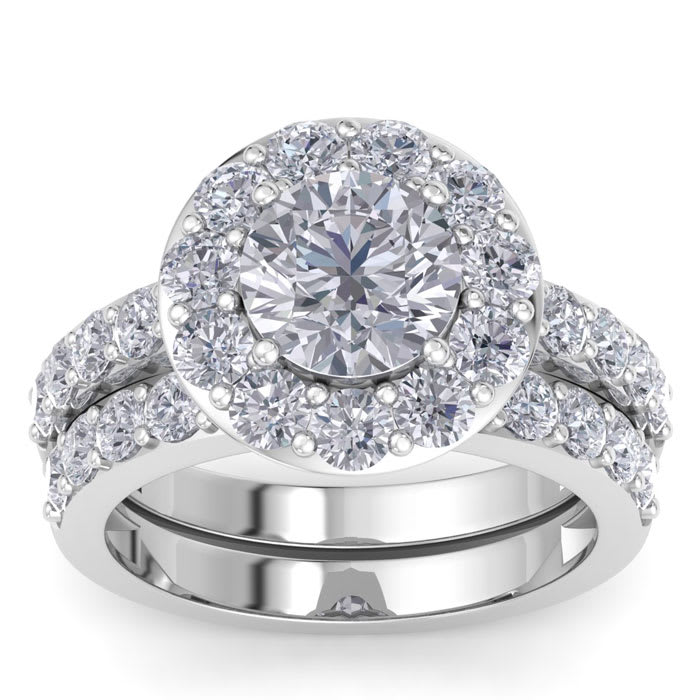 4 Carat Halo Lab Grown Diamond Bridal Set In Sterling Silver