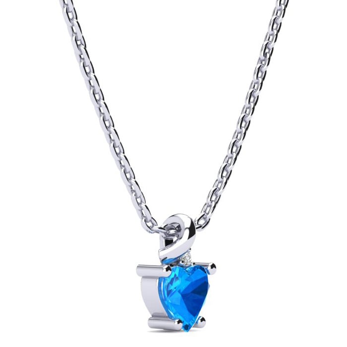 1/2ct Blue Topaz and Diamond Heart Necklace in 10k White Gold