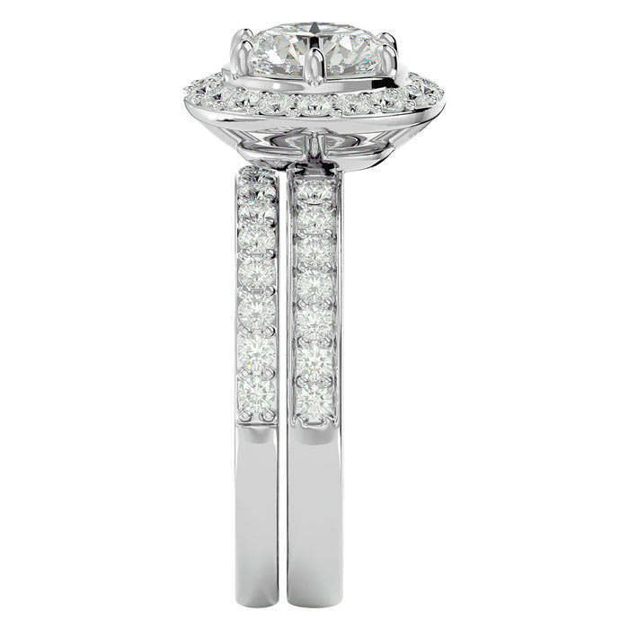 2 1/2 Carat Halo Lab Grown Diamond Bridal Set In Sterling Silver