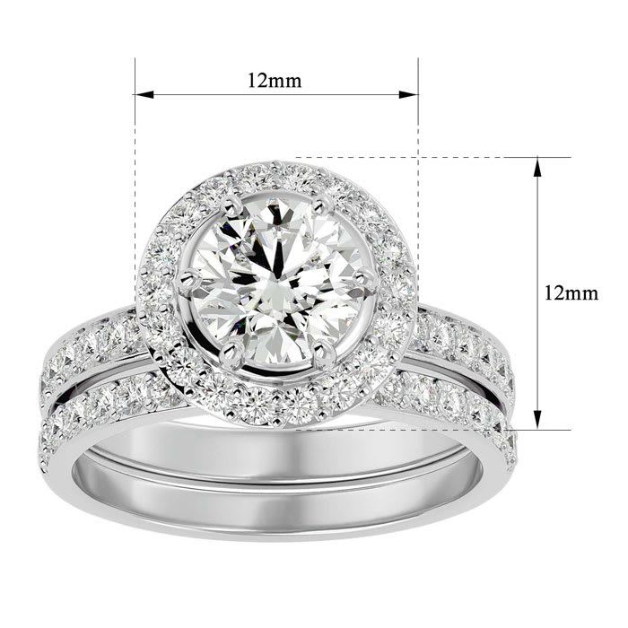 2 1/2 Carat Halo Lab Grown Diamond Bridal Set In Sterling Silver