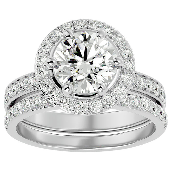3 Carat Halo Lab Grown Diamond Bridal Set In Sterling Silver