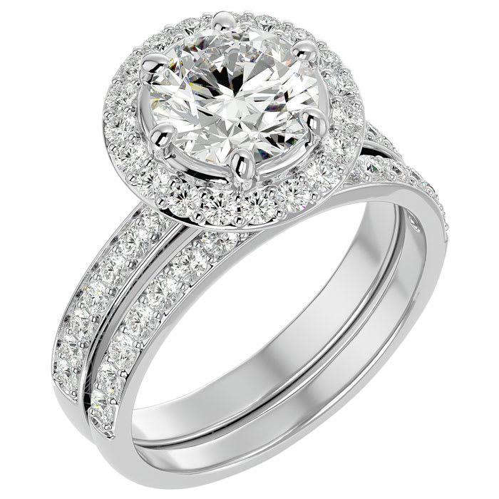 3 Carat Halo Lab Grown Diamond Bridal Set In Sterling Silver