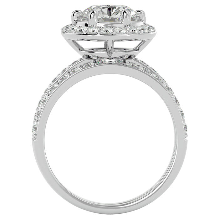 3 Carat Halo Lab Grown Diamond Bridal Set In Sterling Silver