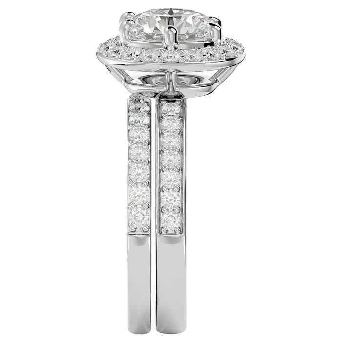 3 Carat Halo Lab Grown Diamond Bridal Set In Sterling Silver