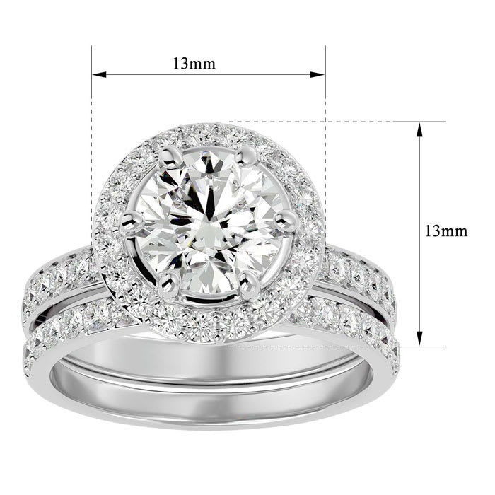 3 Carat Halo Lab Grown Diamond Bridal Set In Sterling Silver