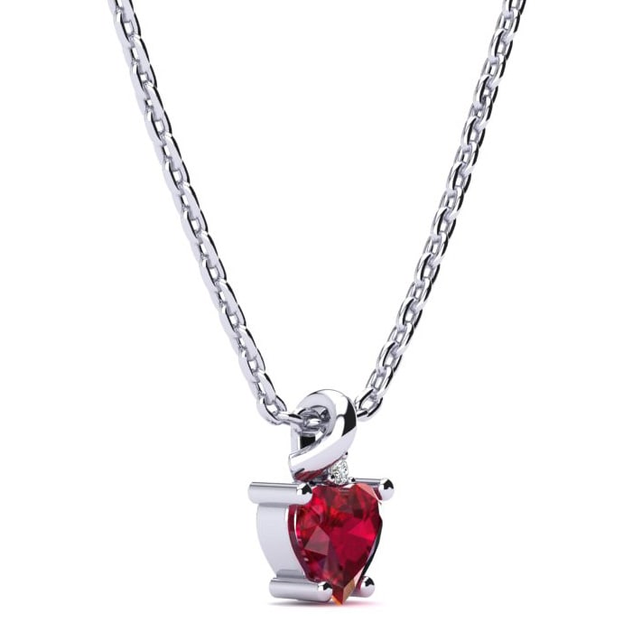 1/2ct Created Ruby and Diamond Heart Necklace in 10k White Gold