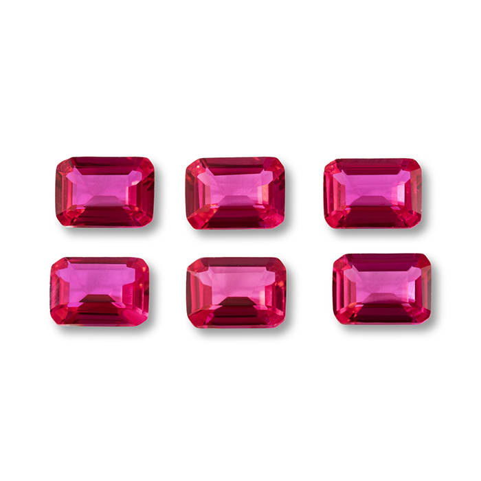7x5mm Octagon Shape Created Ruby Gemstones, Each Weighing 1 Carat - 6 Carats Total