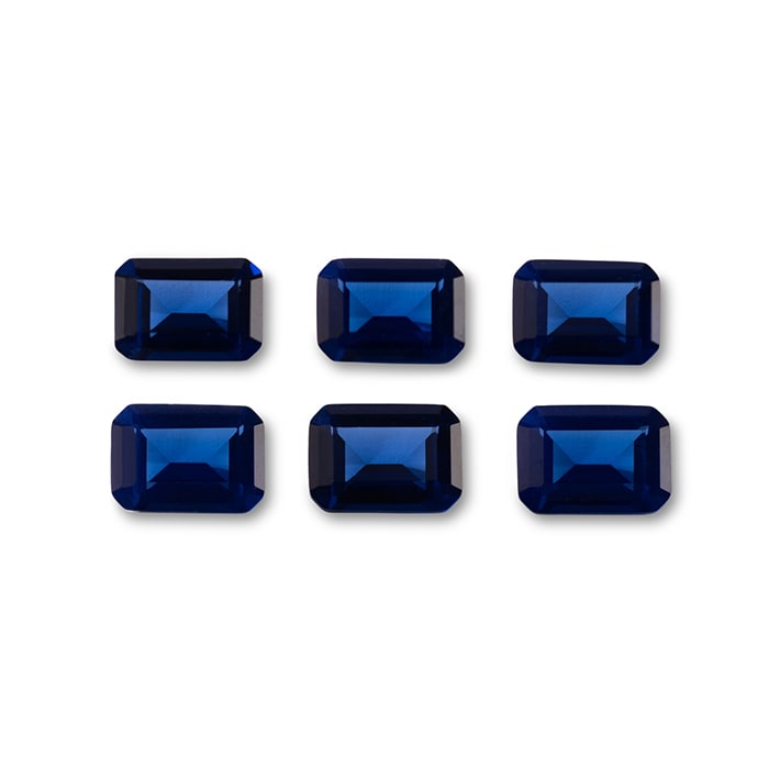 7x5mm Octagon Shape Created Sapphire Gemstones, Each Weighing 3/4 Carat - 4 1/2 Carats Total