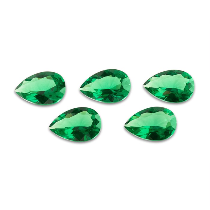 9x6mm Pear Shape Created Emerald Gemstones, Each Weighing 1 Carat - 5 Carats Total