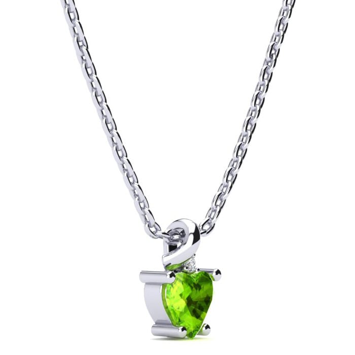 1/2ct Peridot and Diamond Heart Necklace in 10k White Gold