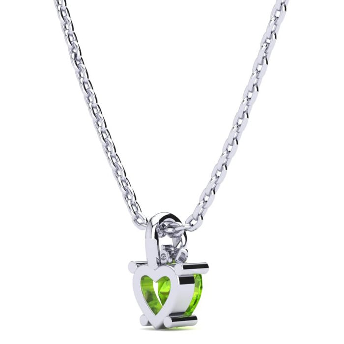 1/2ct Peridot and Diamond Heart Necklace in 10k White Gold