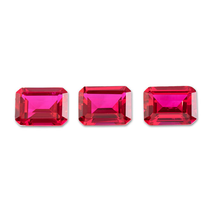 16x12mm Octagon Shape Created Ruby Gemstones, Each Weighing 15 Carats - 45 Carats Total