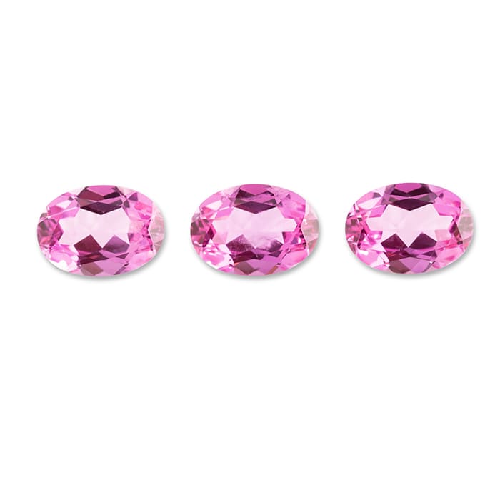 14x10mm Oval Shape Created Pink Sapphire Gemstones, Each Weighing 7 1/2 Carats - 22 1/2 Carats Total