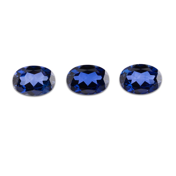 14x10mm Oval Shape Created Blue Sapphire Gemstones, Each Weighing 7 1/2 Carats - 22 1/2 Carats Total