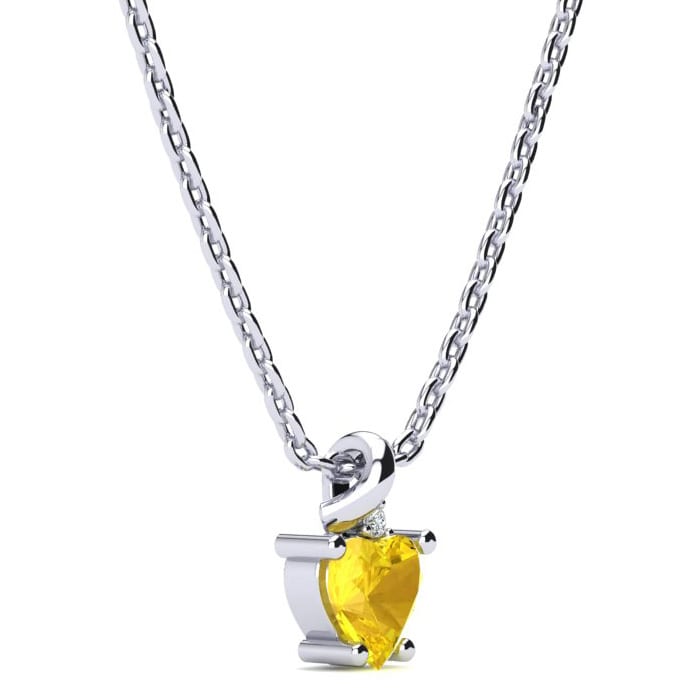 1/2ct Citrine and Diamond Heart Necklace in 10k White Gold