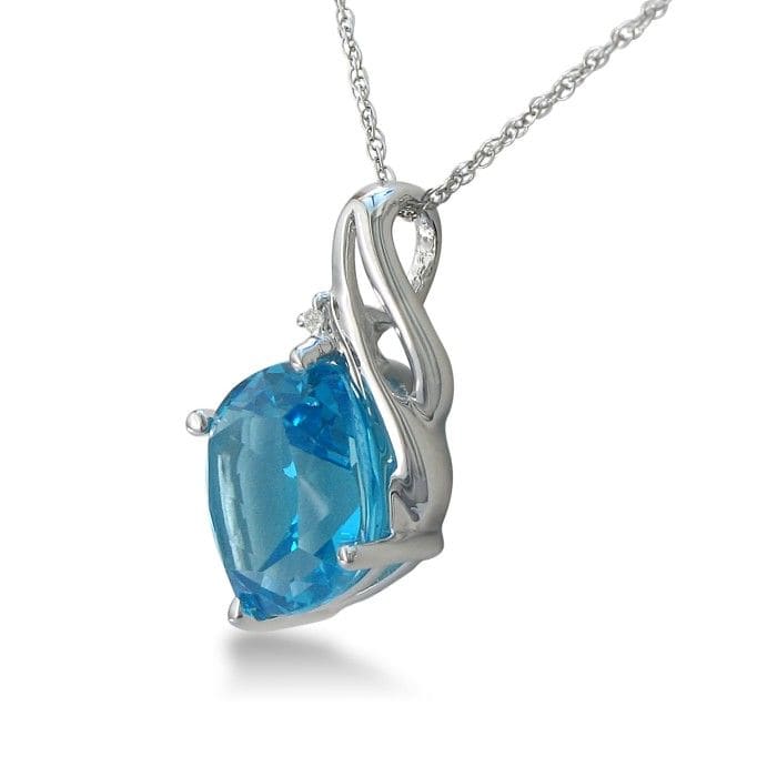 Blue Topaz Jewelry: 5ct Cushion Cut Blue Topaz and Diamond Pendant in 10k White Gold