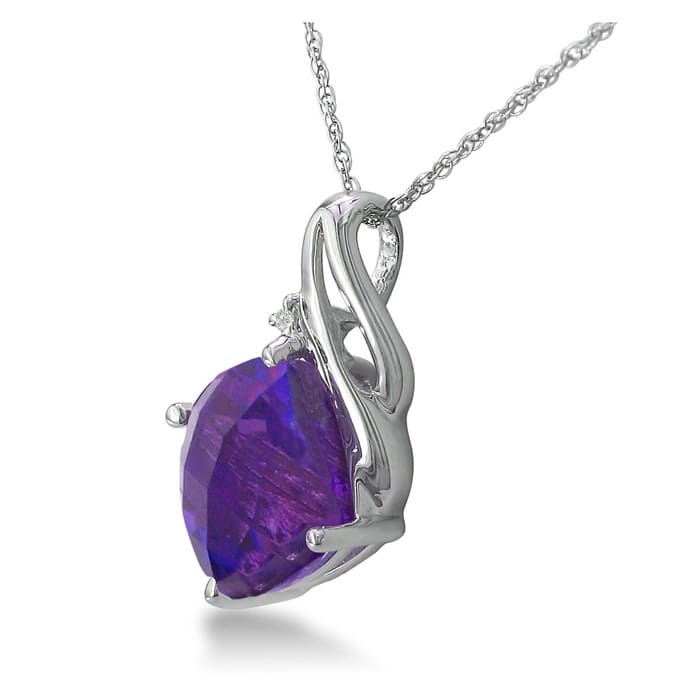 5ct Cushion Cut Amethyst and Diamond Pendant in 10k White Gold