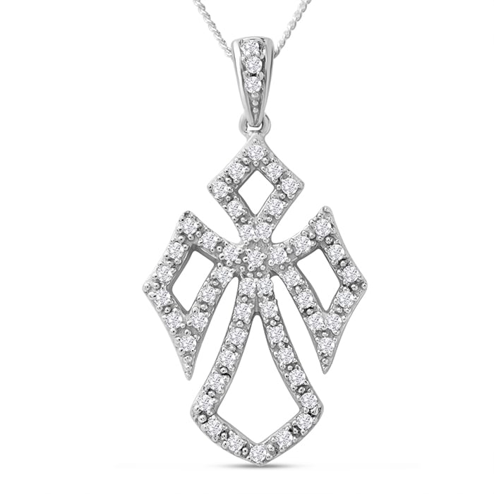 Estate Jewelry 1/3 Carat Angel Cross Necklace With Cubic Zirconia In Sterling Silver