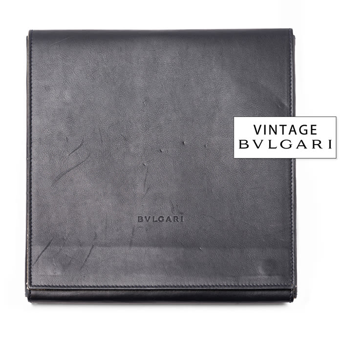 Estate Jewelry BVLGARI Black Leather Necklace Folder With Fiocchi Italy Snaps - Vintage Luxury Jewelry Packaging
