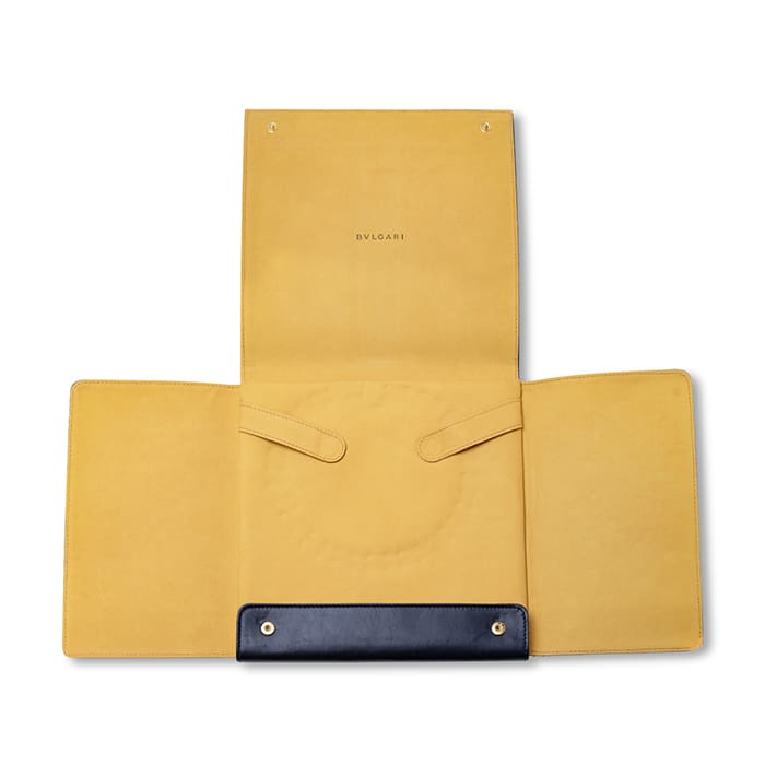 Estate Jewelry BVLGARI Black Leather Necklace Folder With Fiocchi Italy Snaps - Vintage Luxury Jewelry Packaging