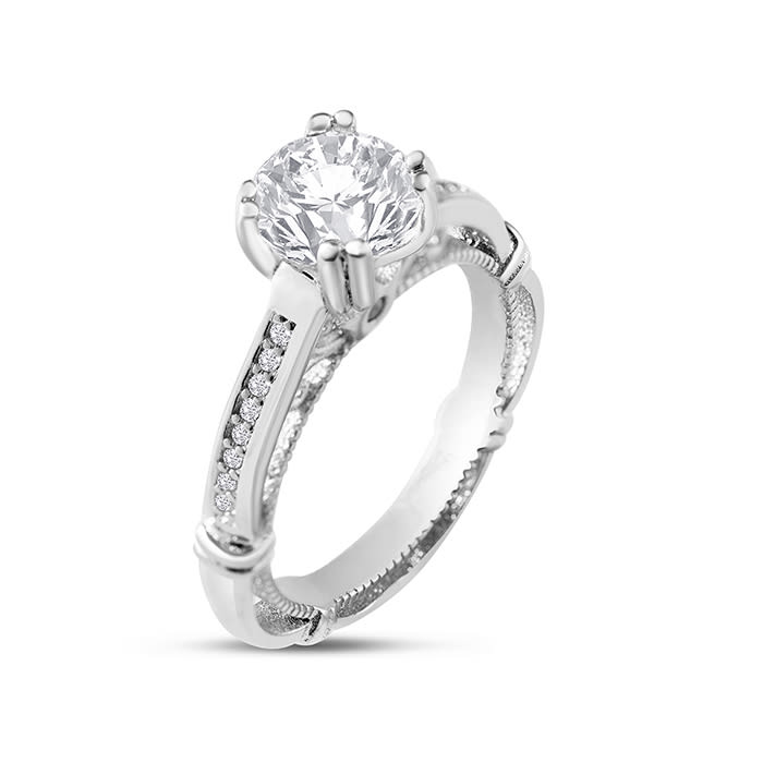 Estate Jewelry 1-1/4 Carat Designer Engagement Ring With Cubic Zirconia In Sterling Silver