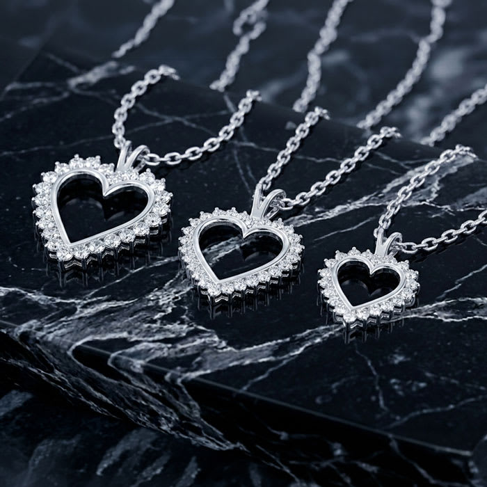 1 Carat Diamond Heart Necklace In Sterling Silver With Free Chain, 18 Inches