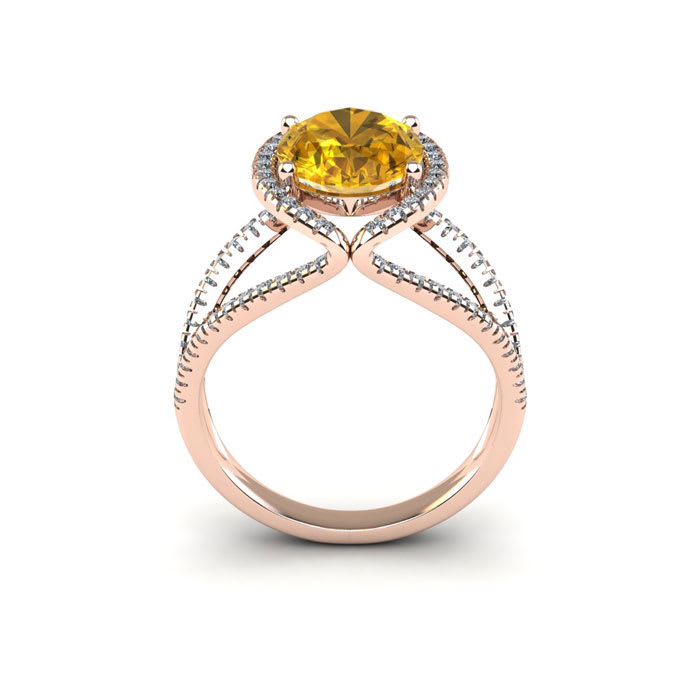 1 1/2 Carat Oval Shape Citrine and Halo Diamond Ring In 14 Karat Rose Gold